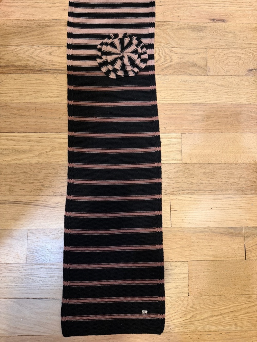Sonia Rykiel Striped Knit Scarf with Rosette Accent - Black & Light Pink - Picture 3 of 3
